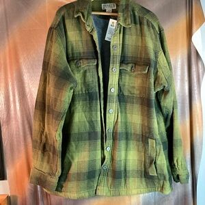 XL Tall green‎ plaid Duluth fleece lined jacket snap front 54” chest 210